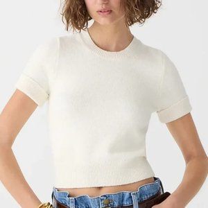 J crew Cuff-sleeve cropped crewneck sweater in textured bouclé antique white
